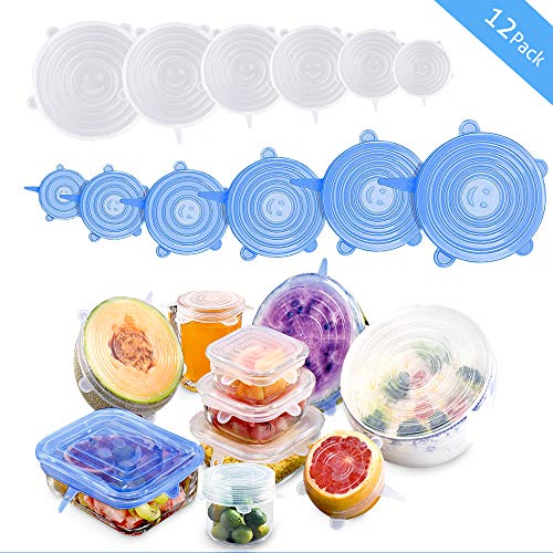 Product Cover Silicone Stretch Lids, 12 Pack Reusable Airtight Food Storage Covers, Keeping Food Fresh, Durable and Stretchable to Fit Various Sizes and Shapes of Containers.Microwave and Dishwasher Safe 6 Sizes