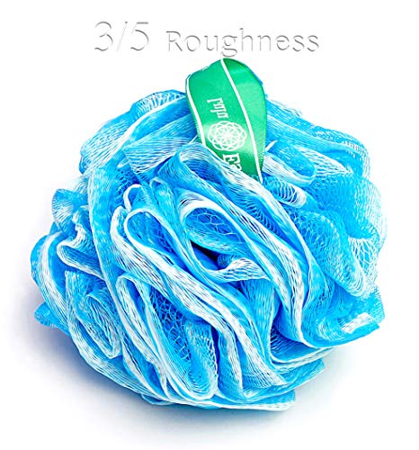 Product Cover Lulu Essentials Premium Quality Blue Loofah (4 pack) Bath and Shower Sponge, Mesh Pouf Body Loofah, Scrubber Puff (Blue)