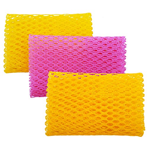 Product Cover Innovative Dish Washing Net Cloth/Scourer - 100% Odor Free/Quick Dry - No More Sponges with Mildew Smell - Perfect Scrubber for Washing Dish - 11 by 11 inches - 3PCS - Yellow/Pink/Yellow or Pin