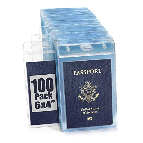 Product Cover EcoEarth Passport Holder (Clear, 100 Pack), Extra Large (XXL) Vertical ID Holder, Resealable and Waterproof Identification Name Card Holder