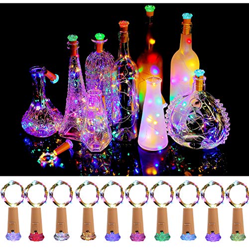 Product Cover KZOBYD Wine Bottle Lights with Cork 10 Pack Fairy Battery Operated Mini Lights Diamond Shaped LED Cork Lights for Wine Bottles DIY Party Decor Christmas Halloween Wedding Festival (Multi Color)