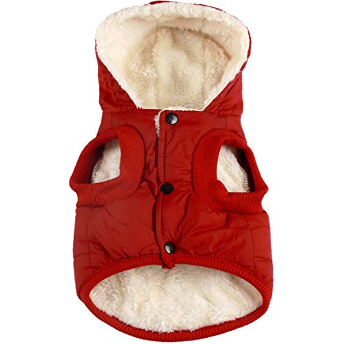 Product Cover vecomfy Fleece and Cotton Lining Extra Warm Dog Hoodie in Winter for Medium Dogs Jacket Pet Coats with Hooded,Red L