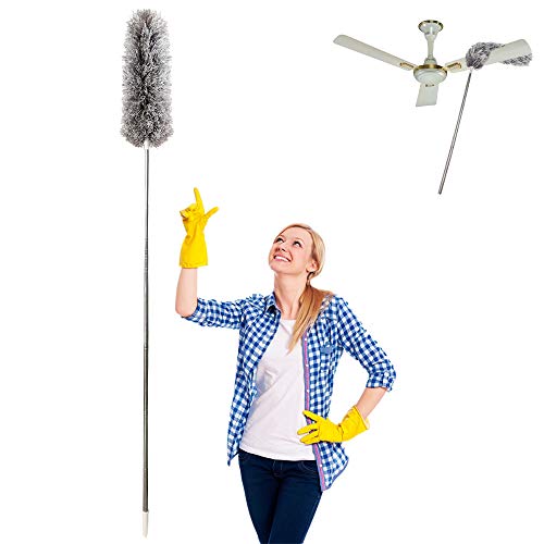 Product Cover Microfiber Duster for Cleaning with Extension Pole Reaches 100 Inches,LECAMEBOR Flexible and Extendable Duster for Cleaning Ceiling Fan/Furniture/Keyboard/Cobweb-Upgraded