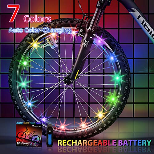 Product Cover Brionac Newest 2019 Bike Wheel Lights with Batteries Included, Auto Color Change, Keep Safe and More Attractive (1 Pack)
