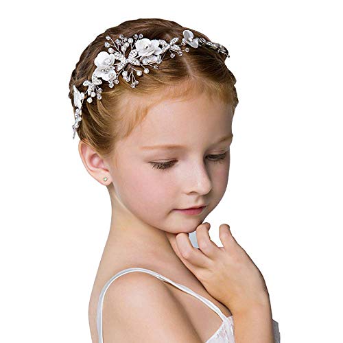 Product Cover Campsis Cute Princess Wedding Headpiece White Flower Headband Pearl Hair Dress for Girl and Flower Girls