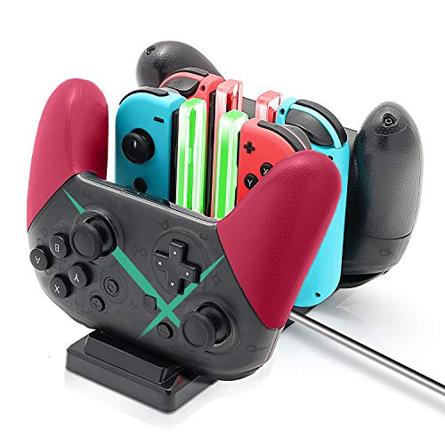 Product Cover Controller Charger Dock for Nintendo Switch, 6 in 1 Charging Station for Nintendo Switch Joy-Con Controllers and Pro Controllers Black
