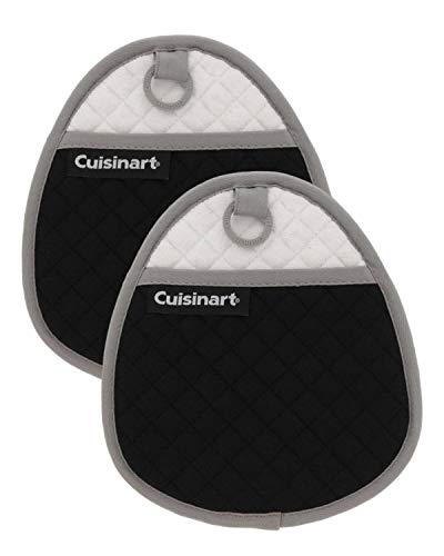 Product Cover Cuisinart Quilted Silicone Pot Holders and Oven Mitts with Soft Insulated Pockets, 2pk - Heat Resistant Hot Pads, Potholder, Trivets with Non-Slip Grip to Safely Handle Hot Cookware - Jet Black