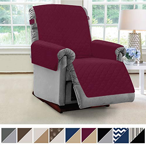 Product Cover MIGHTY MONKEY Premium Reversible Recliner Protector, Seat Width to 28 Inch, Furniture Slipcover, 2 Inch Strap, Reclining Chair Slip Cover Throw for Pets, Dogs, Recliner, Merlot Sand