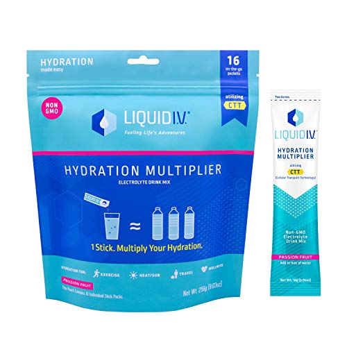 Product Cover Liquid I.V. Hydration Multiplier, Electrolyte Powder, Easy Open Packets, Supplement Drink Mix (Passion Fruit) (16)