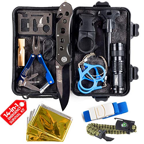 Product Cover Camping Gear Tactical Survival Kit 14 in 1 | Hiking Backpack Outdoors| Car Emergency EDC Tools - SOS Disaster Preparedness Great Fishing Hunting Gifts for Men & Women