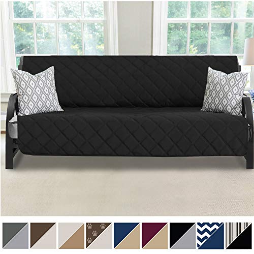 Product Cover MIGHTY MONKEY Premium Reversible Futon Slipcover, Seat Width to 70 Inch Furniture Protector, 2 Inch Elastic Strap, Washable Slip Cover for Futons, Protects from Kids, Dogs, Cats, Futon, Black Gray
