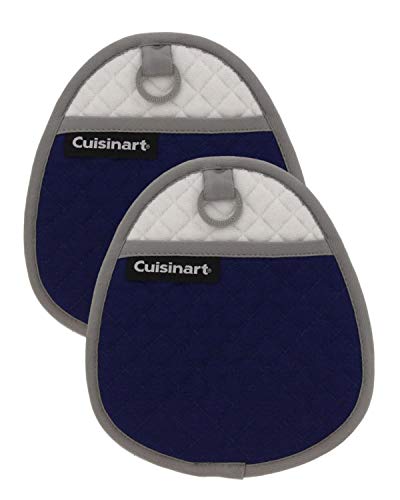 Product Cover Cuisinart Quilted Silicone Pot Holders and Oven Mitts with Soft Insulated Pockets, 2pk - Heat Resistant Hot Pads, Potholder, Trivets with Non-Slip Grip to Safely Handle Hot Cookware - Navy Aura