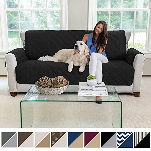 Product Cover MIGHTY MONKEY Premium Reversible Large Sofa Protector for Seat Width up to 70 Inch, Furniture Slipcover, 2 Inch Strap, Couch Slip Cover Throw for Pets, Dogs, Kids, Cats, Sofa, Black Gray