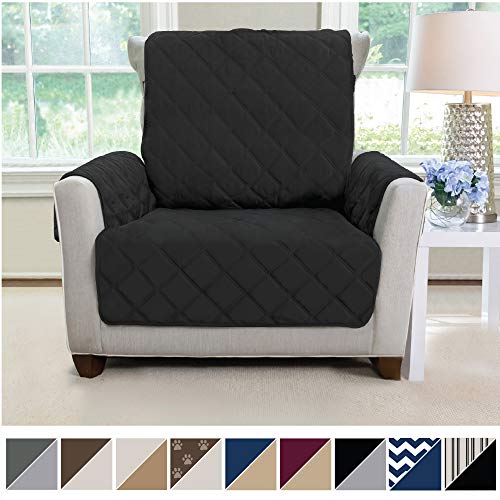 Product Cover MIGHTY MONKEY Premium Reversible Chair Protector for Seat Width up to 23 Inch, Furniture Slipcover, 2 Inch Strap, Chairs Slip Cover Throw for Pets, Dogs, Cats, Armchair, Black Gray