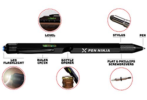 Product Cover Pen Ninja: 9 in 1 Pen Multi-Tool (#1 Most Advanced Pen Tool- LED Light, Built-in Bottle Opener, Level, 2 Screwdrivers)