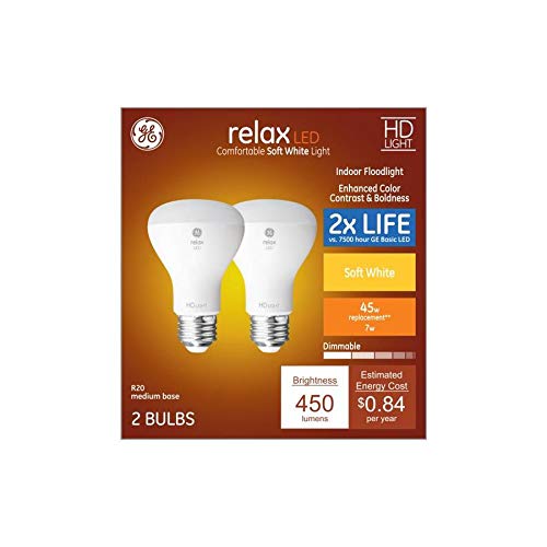 Product Cover GE Relax 2-Pack 45 W Equivalent Dimmable Soft White R20 LED Light Fixture Light Bulbs