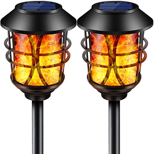 Product Cover TomCare Solar Lights Metal Flickering Flame Solar Torches Lights Waterproof Outdoor Heavy Duty Lighting Solar Pathway Lights Landscape Lighting Dusk to Dawn Auto On/Off for Garden Patio Yard, 2 Pack