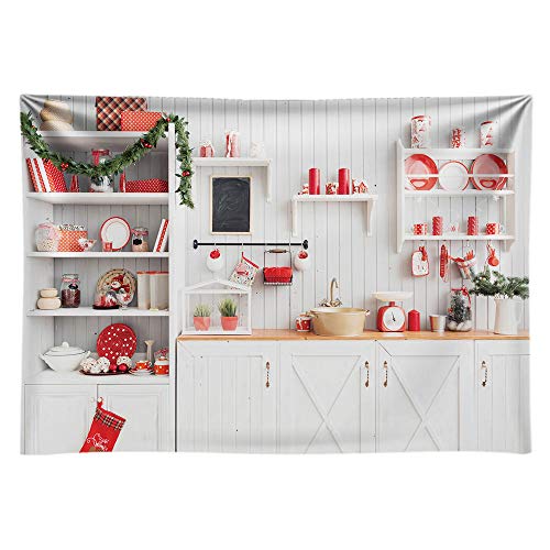 Product Cover Funnytree 7X5ft Durable Christmas Modern Kitchen Photography Backdrop No Wrinkles Fabric Retro Wood Wall Cook Background Indoor Photobooth Decorations Photo Studio Newborn Baby Portrait Props