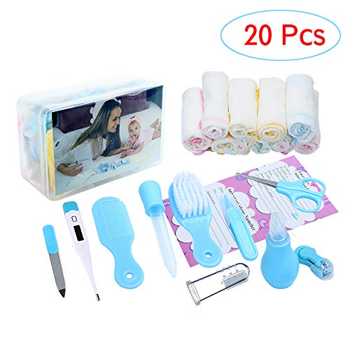 Product Cover Alpacasso 20 Piece Baby Grooming Kit Infant Nursery Set Newborn Healthcare Kits Child Care Baby Nail Clipper File Scissor Tweezer Thermometer Brush Comb Cleaning Sets(Blue)