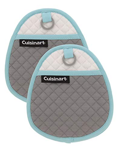 Product Cover Cuisinart Quilted Silicone Pot Holders and Oven Mitts with Soft Insulated Pockets, 2pk - Heat Resistant Hot Pads, Potholder, Trivets with Non-Slip Grip to Safely Handle Hot Cookware - Drizzle Grey