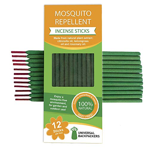 Product Cover Universal Backpackers Mosquito Repellent Incense Sticks 12 Per Pack - Natural Insect Coils with Citronella, Rosemary & Lemongrass - Bug Repellent Candles - 12 inch & Burn 2.5 Hours