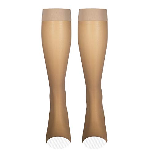 Product Cover NuVein Sheer Compression Stockings Fashion Silky Sheen Denier Open Toe Knee High, Beige, Medium