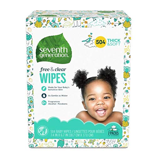 Product Cover Seventh Generation Baby Wipes, Free & Clear Unscented and Sensitive, Gentle as Water, with Flip Top Dispenser, 504 count (Packaging May Vary)