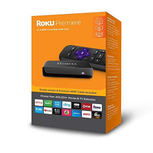 Product Cover Roku Premiere | HD/4K/HDR Streaming Media Player with Simple Remote and Premium HDMI Cable