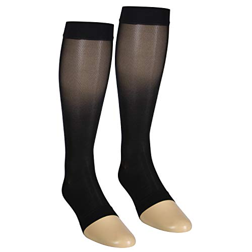 Product Cover NuVein Sheer Compression Stockings Fashion Silky Sheen Denier Open Toe Knee High, Black, Medium