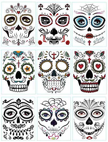 Product Cover DaLin 9 Sheets Floral Day of the Dead Sugar Skull Temporary Face Tattoos for Halloween