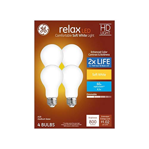 Product Cover GE Relax 4-Pack 60 W Equivalent Dimmable Warm White A19 LED Light Fixture Light Bulbs