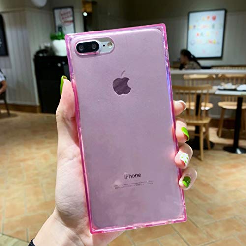 Product Cover Tzomsze iPhone 7 Plus Transparent Square Case iPhone 8 Plus Case Reinforced Corners TPU Cushion，Crystal Clear Slim Shock Absorption TPU Silicone Shell-Pink