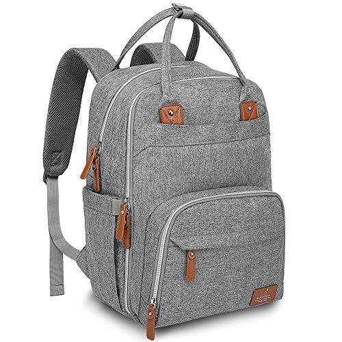 Product Cover Diaper Bag Backpack, BabbleRoo Baby Nappy Changing Bags for Mom & Dad, Multifunction Waterproof Travel Back Pack with Changing Pad & Insulated Pockets, Gray