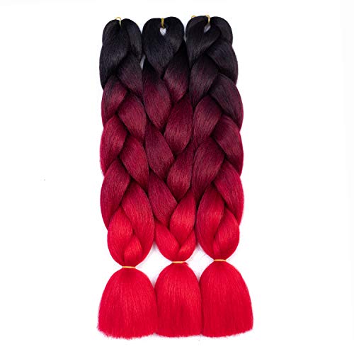 Product Cover SONNET Jumbo Braids Hair 3bundles/lot 300g Synthetic Kanekalon Braiding Hair Extension for Box Twist Braiding with 10pcs Free Decoration Dreadlock Deads (Black/Wine-Red/Red)