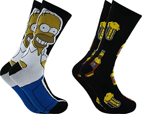 Product Cover Hyp The Simpsons Homer Duff Beer Men's Crew Socks 2 Pair Pack Shoe Size 6-12