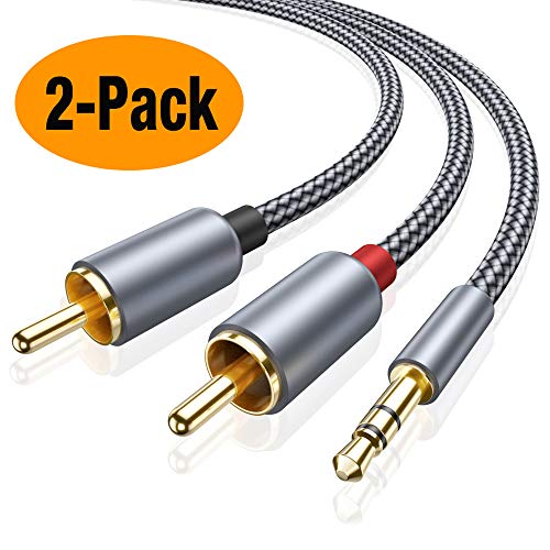 Product Cover RCA Cable, oldboytech 3.5mm to 2-Male RCA Adapter Audio Cable [2-Pack,6ft,Hi-Fi Sound] Nylon-Braided Auxiliary AUX Y Cord for Stereo Receiver Speaker Smartphone Tablet HDTV MP3 Player Echo Dot & More