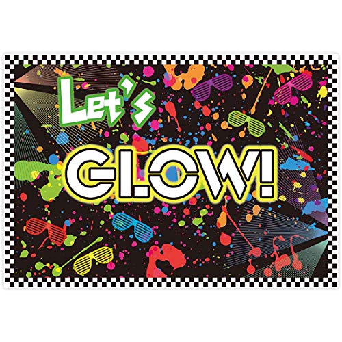 Product Cover Allenjoy 7x5ft Fabric Let's Glow in The Dark Theme Backdrop Decorations for Adult Neon Birthday Party Supplies Teen Tween Doodle Disco Sleepover Table Decor Banner Background Children Photo Booth