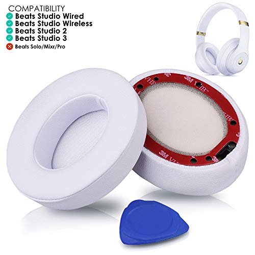 Product Cover Professional Beats Studio Replacement Earpads Cushion by SoloWIT- Compatible with Beats Studio 2.0 & 3 Wired/Wireless with Soft Protein Leather/ Noise Isolation Memory Foam/ Strong Adhesive Tape