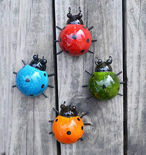 Product Cover GIFTME 5 Metal Garden Wall Art Decorative Set of 4 Cute Ladybugs Outdoor Wall Sculptures
