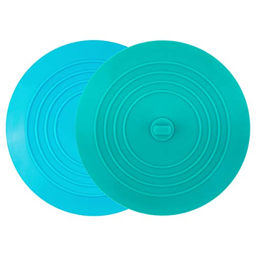 Product Cover tifanso 2 Pack Silicone Tub Stopper Recyclable Bathtub Drain Stopper Upgraded Drain Plug Cover for Bathrooms and Laundries Kitchen Universal Use 6 inches (Teal/Aqua)