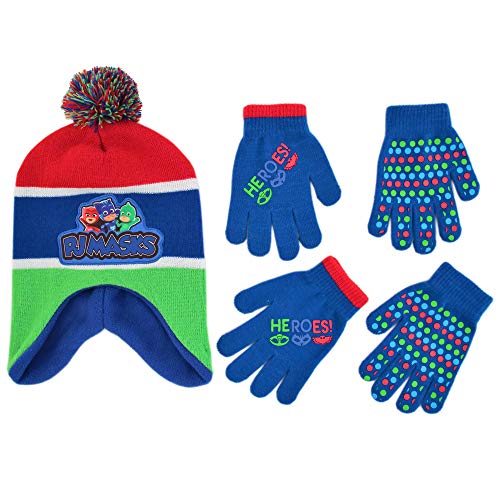 Product Cover PJ Masks Hat and 2 Pair Mitten or Gloves Cold Weather Set, Little Boys, Age 2-7 (Little Boys Ages 4-7 Gloves Set)
