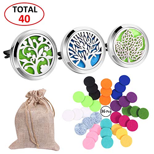 Product Cover 3 Pcs Car Essential Oil Diffuser Aromatherapy, 30 mm Stainless Steel Diffuser Locket Vent Clip Air Freshener with 36 Felt Pads