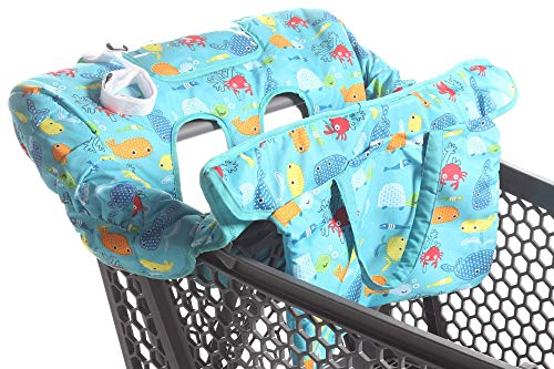 Product Cover Shopping Cart Covers for Baby - Baby High Chair Cover - Toy Loops, Pockets, Bottle Strap and Fun Sea Pattern - Germ Protection Seat Cover for Baby Boys and Girls - Perfect Registry Baby Shower Gift