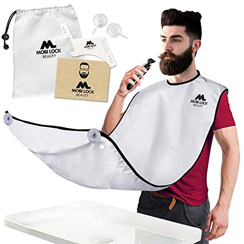 Product Cover Best Beard Shaving Bib -The Smart Way to Shave - Beard Trimming Apron - Perfect Grooming Gift or Mens Birthday Gift - Includes Shaping Comb, Bag, and Grooming E-Book by Mobi Lock
