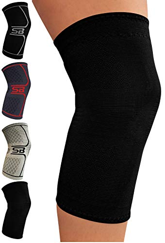 Product Cover SB SOX Compression Knee Brace for Knee Pain - Braces and Supports Knee for Pain Relief, Meniscus Tear, Arthritis, Injury, Running, Joint Pain, Support (Large, Solid - Black)