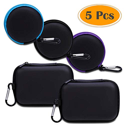 Product Cover Anezus 5 Pack Earbuds Earphone Headset Headphone Carrying Cases with Zipper and Carabiner Little Travel Cases