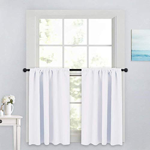 Product Cover PONY DANCE Window Curtain Valances - Rod Pocket Drapes Set Thermal Insulated Curtain Panels Noise Reducing Window Treatment for Kitchen, 42 W x 36 L inch, Pure White, 2 Pcs