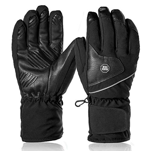 Product Cover HiCool Winter Ski Gloves for Men Women Double layer Thicken Warm Snowboard Waterproof Cold Weather Outdoor Gloves,Black XL