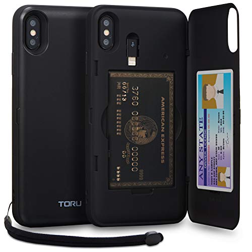 Product Cover TORU CX PRO iPhone Xs Max Wallet Case Black with Hidden Credit Card Holder ID Slot Hard Cover, Strap, Mirror & Lightning Adapter for Apple iPhone Xs Max (2018) - Matte Black