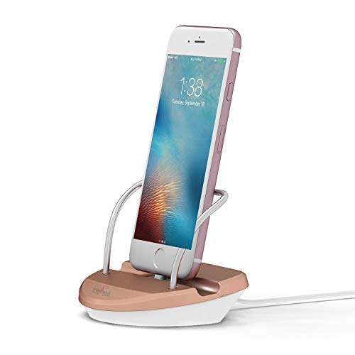 Product Cover Office Base Compatible for i-Phone Charger Dock Desktop Charging Stand Station (Supports Cases 0-2mm) (White & Rose Gold)